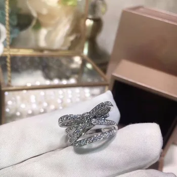 

925 Sterling Silver Sparkling Bow Knot Stackable Ring Micro Pave CZ for Women Compatible Ring famous brand Jewelry for women