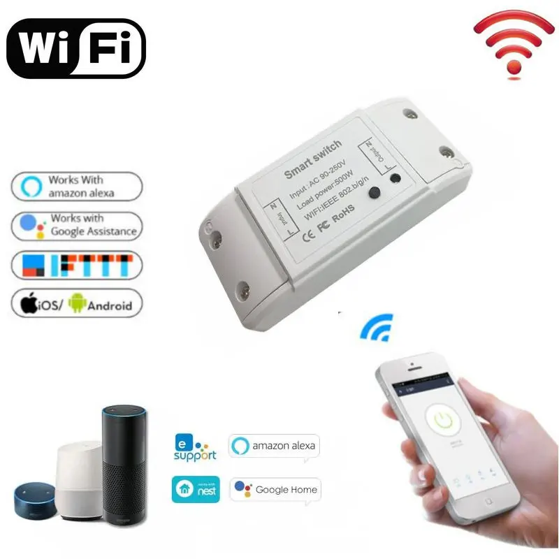 

Basic WiFi Smart Switch Wireless Home Automation Relay Module Domotica DIY Remote Controller Works with Alexa
