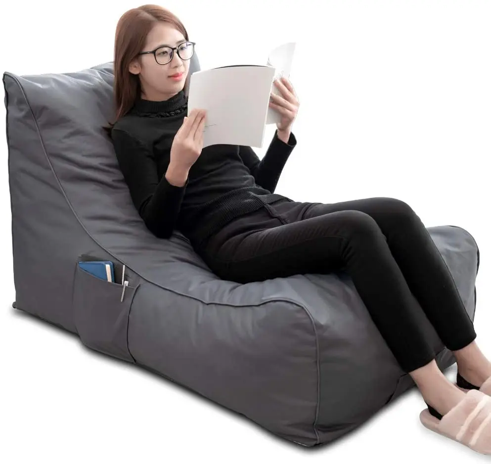 L shape with back support Lazy sofa good quality folding extra large puff chair sleeping bean bag