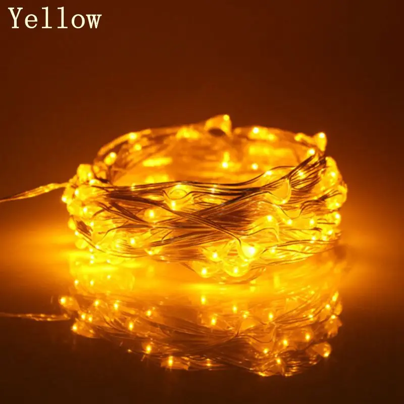 Yellow Светодиодный Сказочный гирлянда, медный провод, водонепроницаемый светодиодный, Рождественские огни, наружные гирлянды, DC 10 M/20 M/30 M/50 M/100 M с адаптером питания - Испускаемый цвет: Yellow