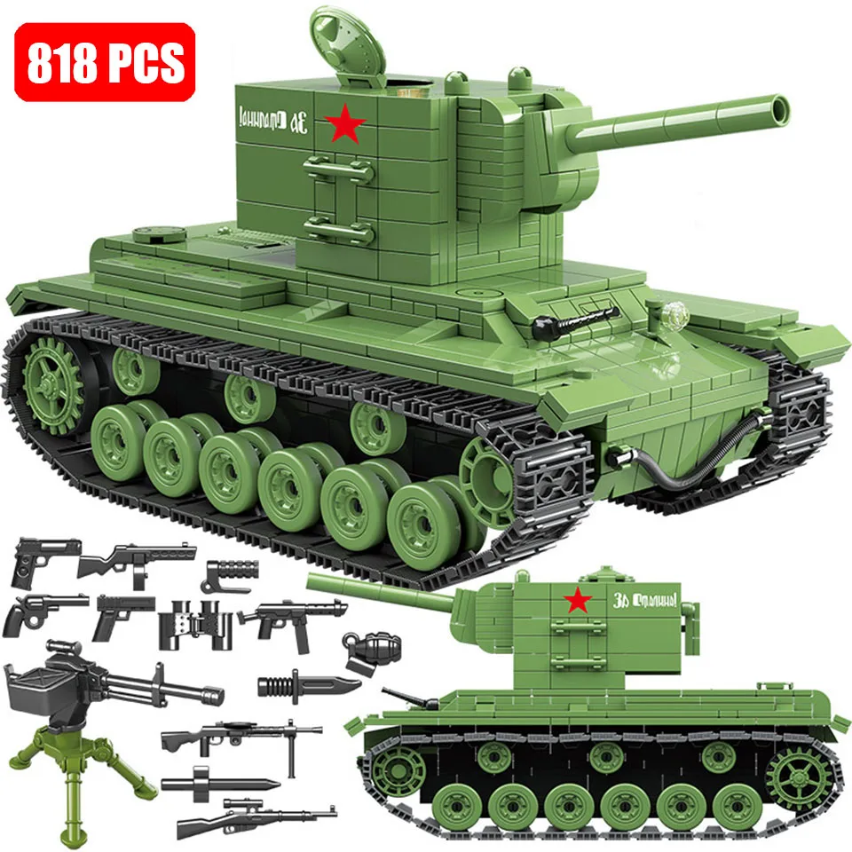 

WW2 Military Soldier Soviet Russia KV-2 heavy Tank Building Blocks Model Bricks Set Army Weapon DIY Toys for Boys Children Gift