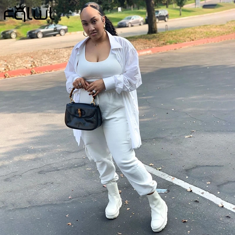 FQLWL Streetwear Fall Two 2 Piece Set Outfits Women Tracksuit Female Solid Crop Top Pants Joggers Sweat suit Matching Sets |