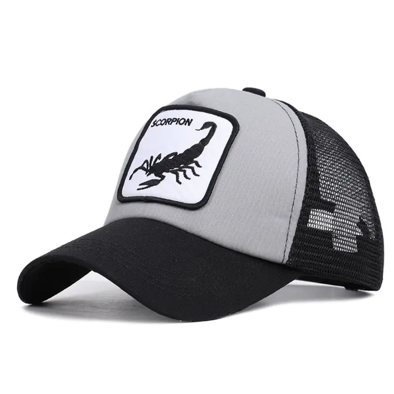 

Unisex Cool Scorpion Animal Embroidery Patch Baseball Cap Contrast Color Mesh Back Adjustable Sport Hip Hop Snapback Trucker Hat