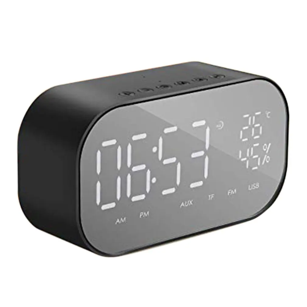 

Alarm Clock FM Radio Mini Portable Wireless Speaker Mirror LED Dimmable Display Car Subwoofer Stereo Speaker