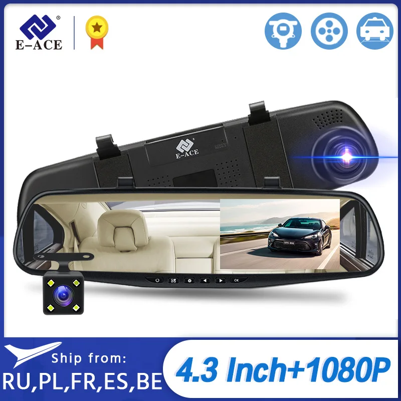 E ACE A33 Mirror Dvr 4.3 Inch Dashcam FHD 1080P Automatic Camera Auto Registrar with Rear View Camera Video Recorder Car Dvrs|DVR/Dash Camera| - AliExpress
