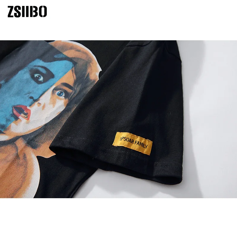 ZSIIBO модный бренд Для мужчин футболки летние Для Мужчин's уличная одежда в стиле «хип-хоп», футболка для мальчиков в стиле хлопок вязаный «дикий» свободный короткий рукав 0 футболка с круглым вырезом