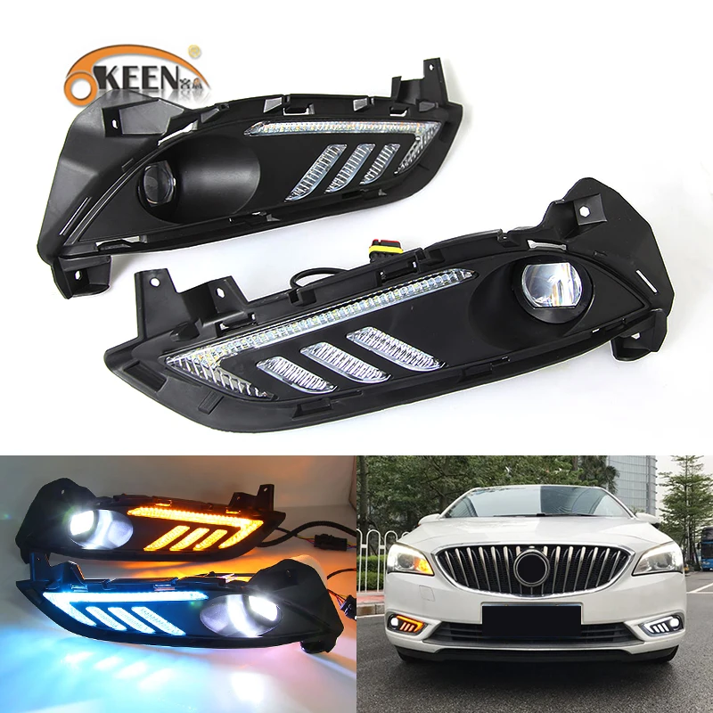 

OKEEN 2pcs Car LED Daytime Running Light for Buick Verano 2015 2016 2017 Day Light White DRL Yellow Turn Signal Light Fog Lamp