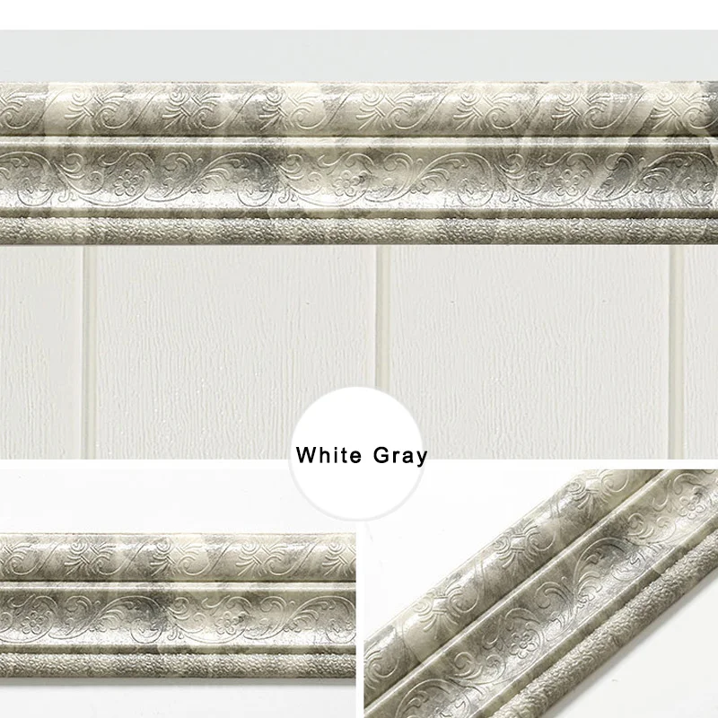 White Gray Высокая отделка стен линии плинтуса границы 3D узор стикер декор самоклеющиеся Водонепроницаемый полосы стены дома декоративные линии LG66 - Color: White Gray