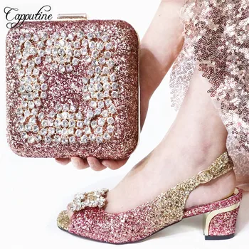 

Hot Selling Italian Rhinestone Woman Shoes And Matching Bag Set Fashion Fashion High Heels Shoes And Bags For Party Dress