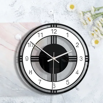 

Round Creative Wall Clock Acrylic Retro Clock Transparent Black and White 9 Mm Sheet Loudspeaker Mute for Living Room Bedroom