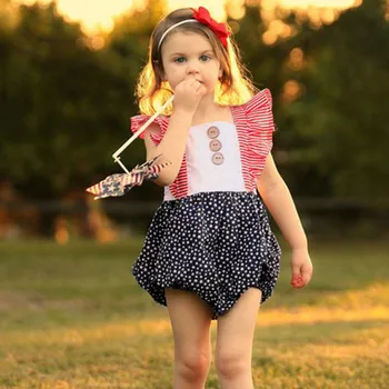 

Baby Girl Sleeveless Independence Day Frill Star Stripes Printed Backless Conjoined Ladies Baby Girl July 4th Patriotic Jumpsuit