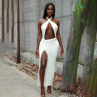 Halter Sexy Bodycon Bandage Dress WoSummer Dress Split Hollow Out Backless Long Maxi Dresses