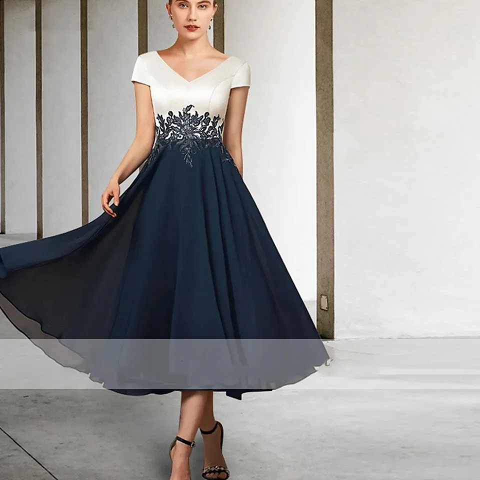 『Cheap!!!』- 2022 Tea-length Chiffon Mother of the Bride Dresses
Vintage Short Sleeve Beach Wedding Bridal Party Evening Gowns