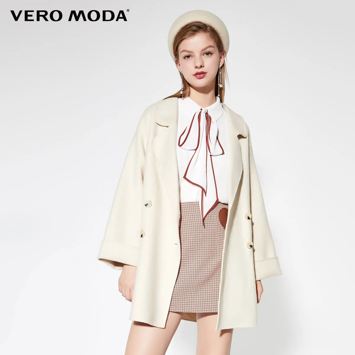Eggnog Vero Moda новое шерстяное пальто в форме кокона из овечьей шерсти с короткими рукавами | 319327559 - Цвет: Eggnog