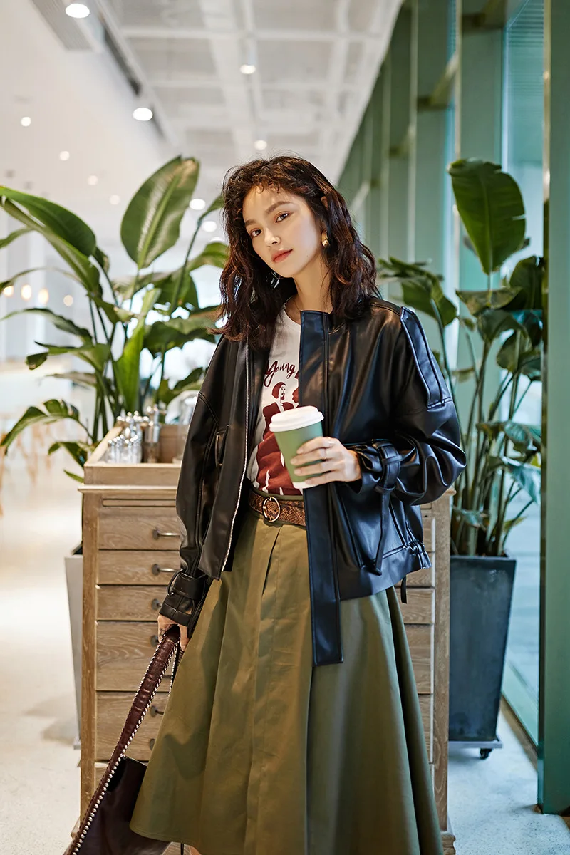 Autumn Winter Leather Jacket Women Black Short Pu Faux Leather Coat Irregular Hem Epaulet Outwear Jaqueta De Couro Feminina