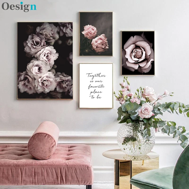

Pink Rose Flower Wall Poster Scandinavian Canvas Art Botanical Print Painting Nordic Style Decorative Picture Modern Home Decor