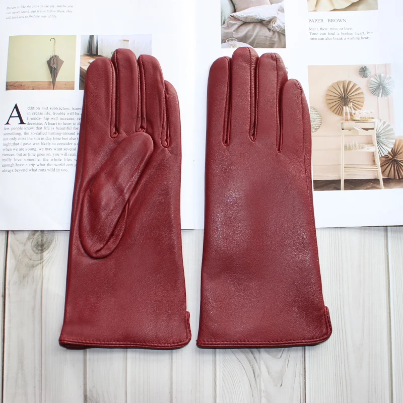 Sheepskin Gloves Women's New Knitted Lining Spring Classic Versatile Multicolor Driving Gloves Leather Autumn