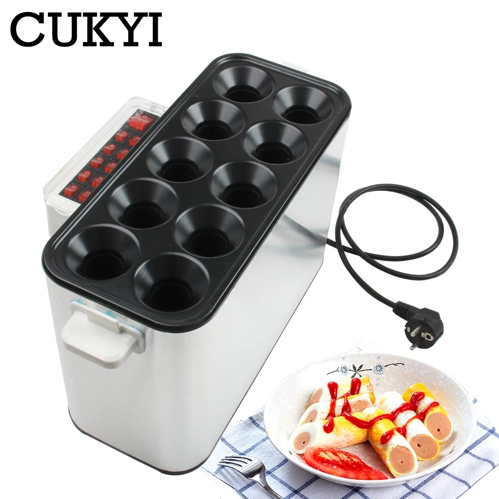 110V 220V 10 Holes Commercial Non-stick Baked Egg Sausage Maker Hotdog Baking Machine Egg Roll Maker Omelette Master Washable