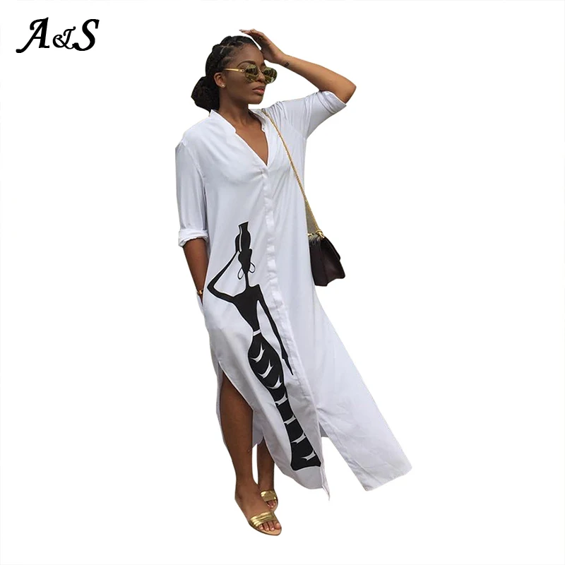 Осеннее длинное платье рубашка с длинным рукавом женское принтом персонажа