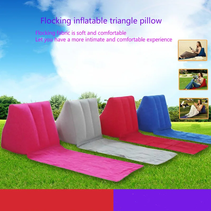 

138x48x48cm Outdoor Travel Inflatable Triangle Cushion Fashion Leisure PVC Flocking Triangle Beach Cushion Grass Cushion