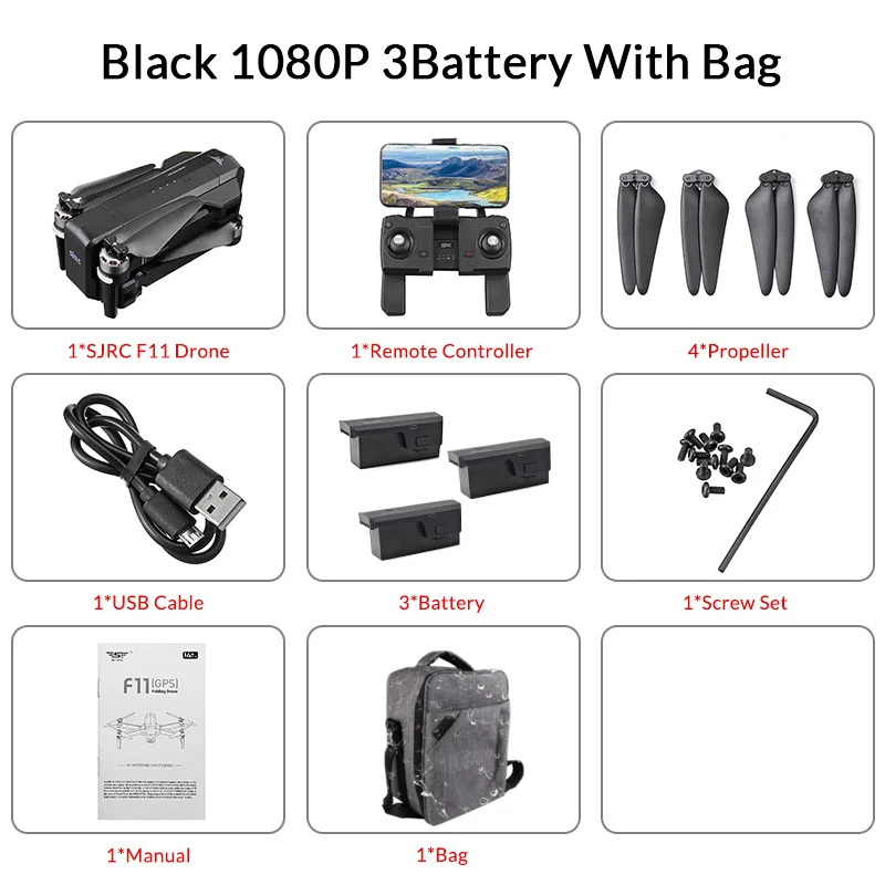 SJRC F11 gps 5G Wifi FPV с камерой 1080P 25 минут время полета с рюкзаком/сумочкой бесщеточный мотор селфи RC Дрон Квадрокоптер - Цвет: 1080P 3B Backpack