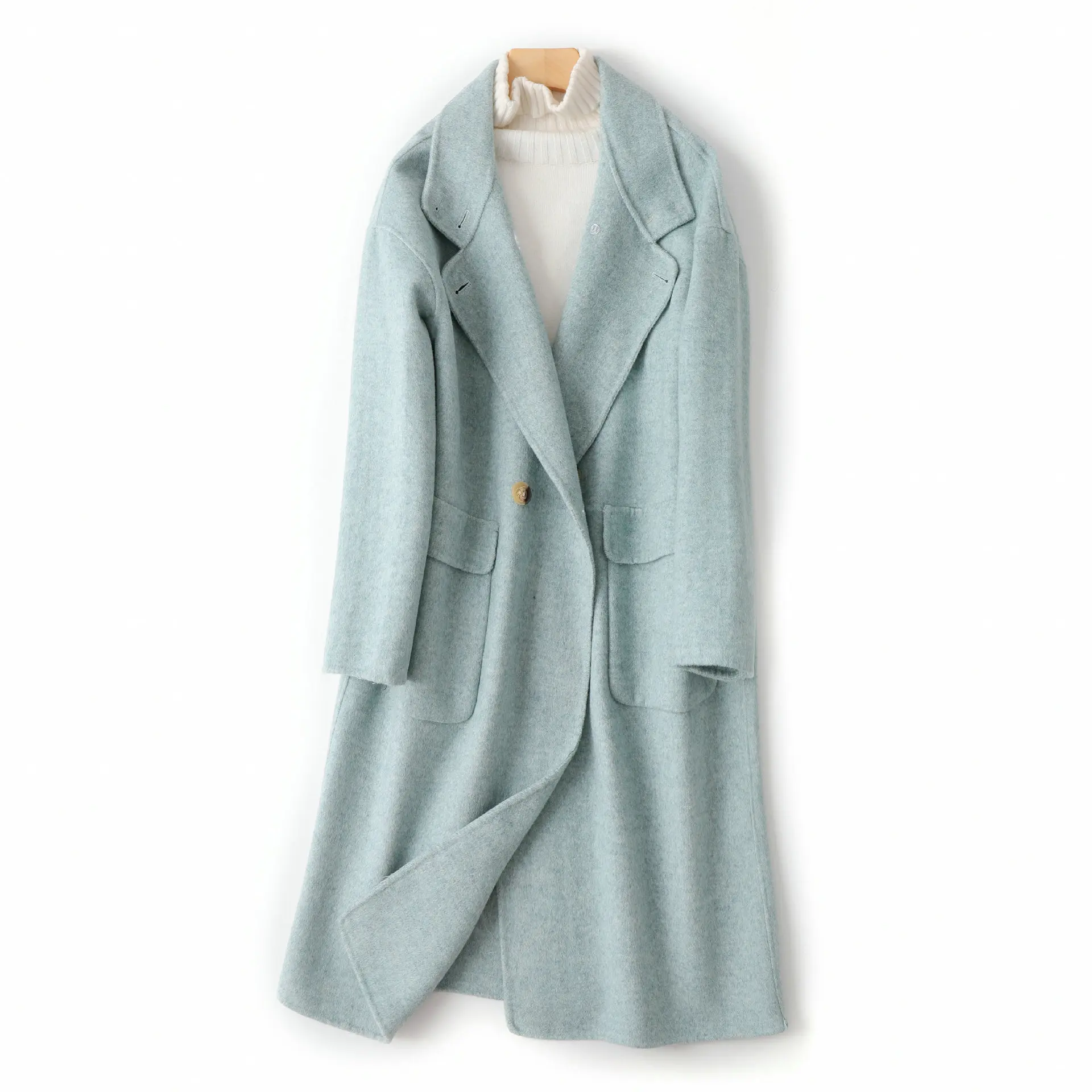 Высококачественное осеннее шерстяное пальто из альпаки теплое зимнее пальто из альпаки женское зеленое длинное шерстяное пальто офисное женское тонкое пальто