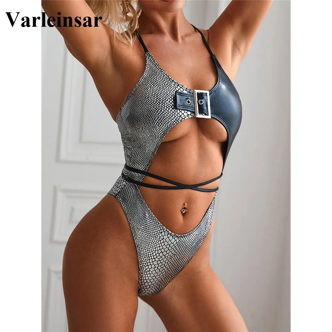 2020 сексуальный цельный купальник из искусственной кожи женский купальный костюм