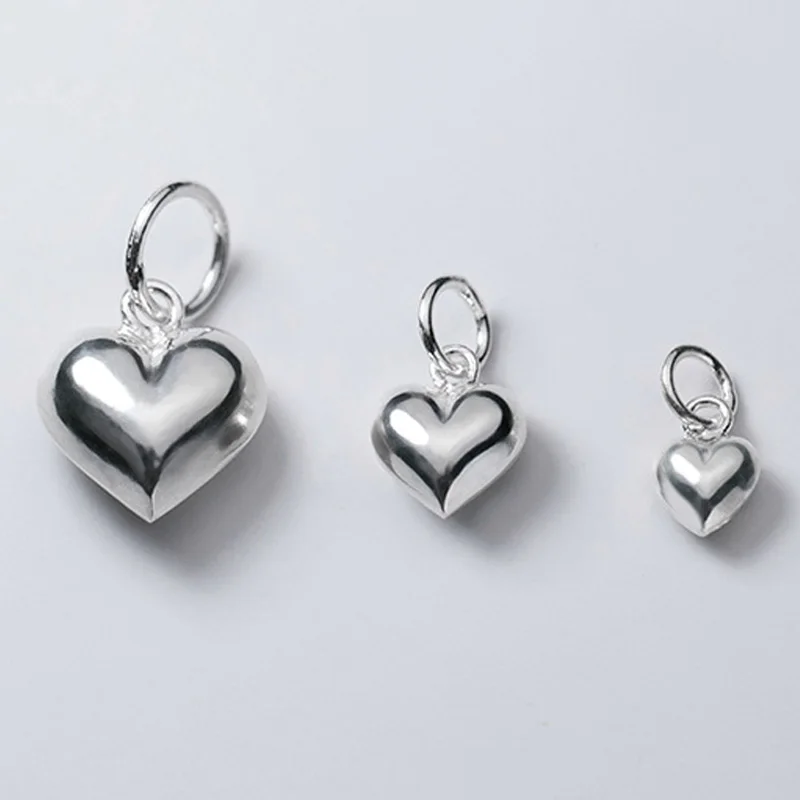 

925 Sterling Silver Simple Love Heart Dangle Charms 3 Size Shape Women Fancy Decoration Silver Pendant DIY Jewelry Findings