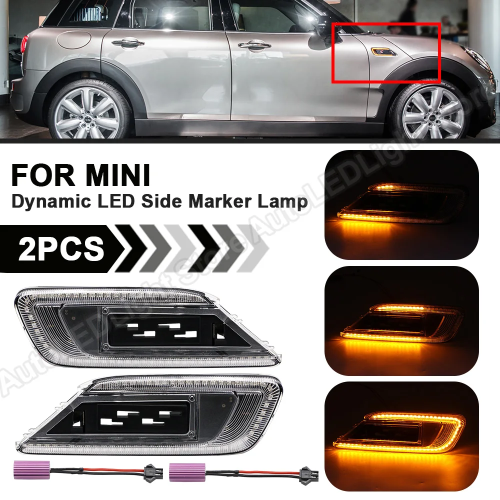 2Pcs For Mini Cooper F54 Clubman 2015 2016 2017 2018 2019 2020 Dynamic Sequential LED Side Fender Marker Light Lamp Indicator