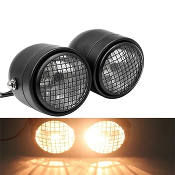 

Motorcycle inator Grille Twins Dual Headlight Streetfighter Double Head Light Lamp for Racer Honda Yamaha