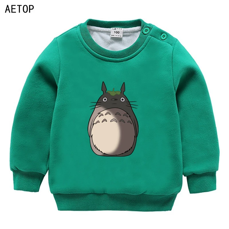 ; зимние Бархатные фильм Толстовка totoro для мальчиков и девочек, забавные цветные детские с О-образным вырезом для шеи, детские топы с рисунками из мультфильмов для малышей