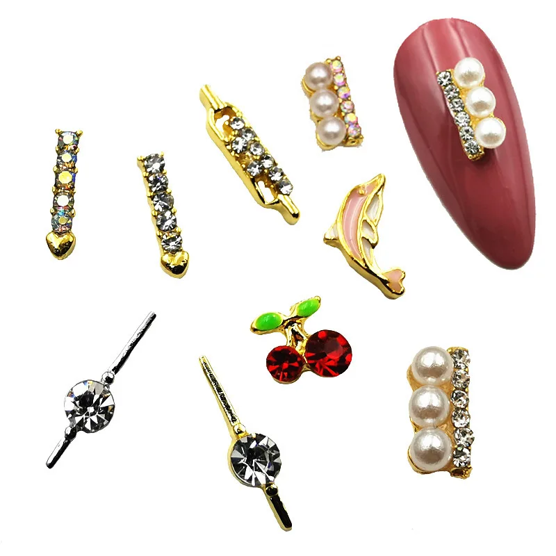 10 шт./упак. Япония сплава Nail Art сердца со стрелой Дельфин вишня часы с стразы