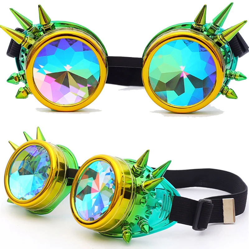 Hotselling Kaleidoscope Rainbow Glasses Men's Women's Sunglasses Rivet Steampunk Goggles Cosplay Vintage Gothic EDM Eyewear 2