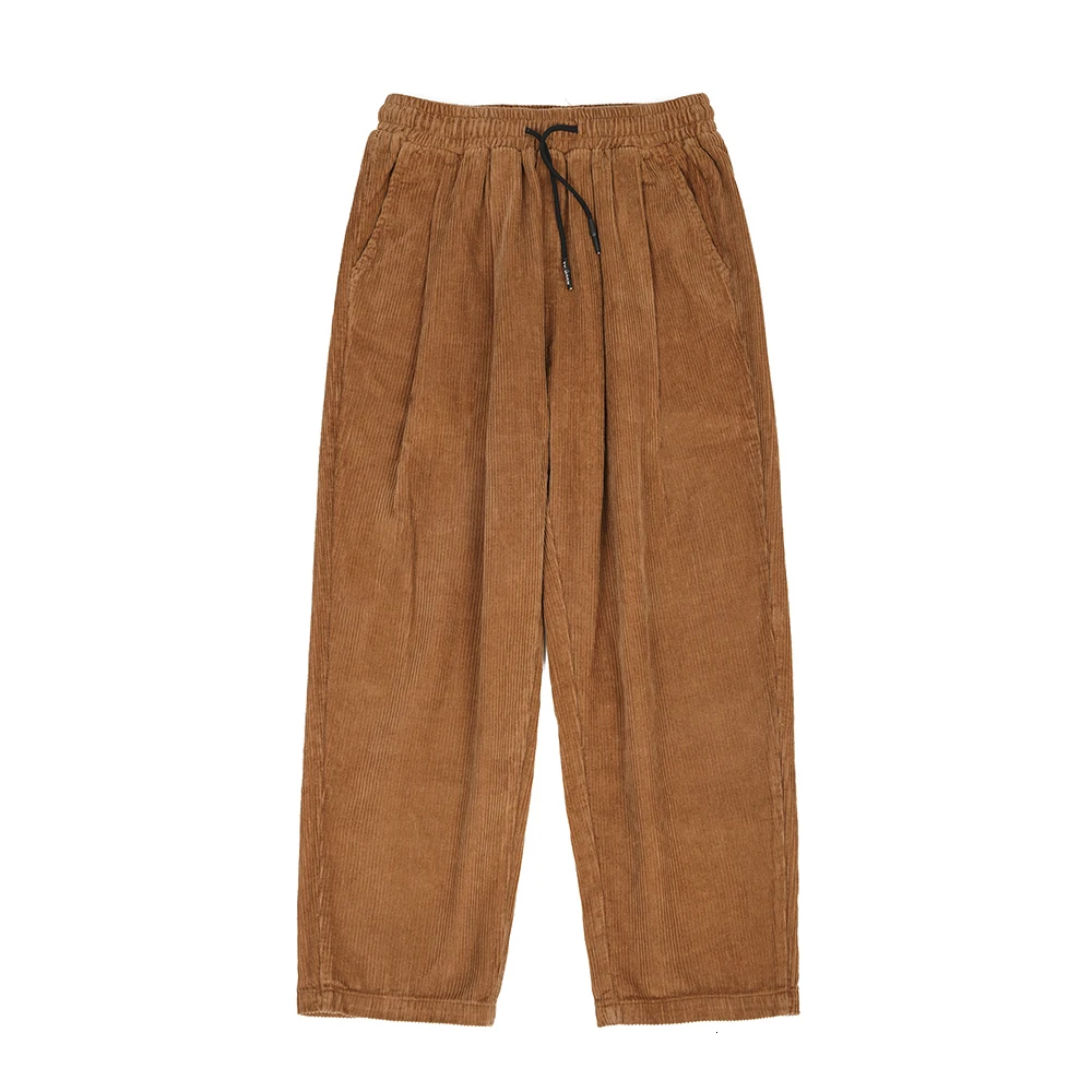 Осенние вельветовые брюки мужские модные однотонные повседневные хлопковые брюки с завязками мужские уличные хип-хоп широкие прямые брюки мужские - Цвет: camel