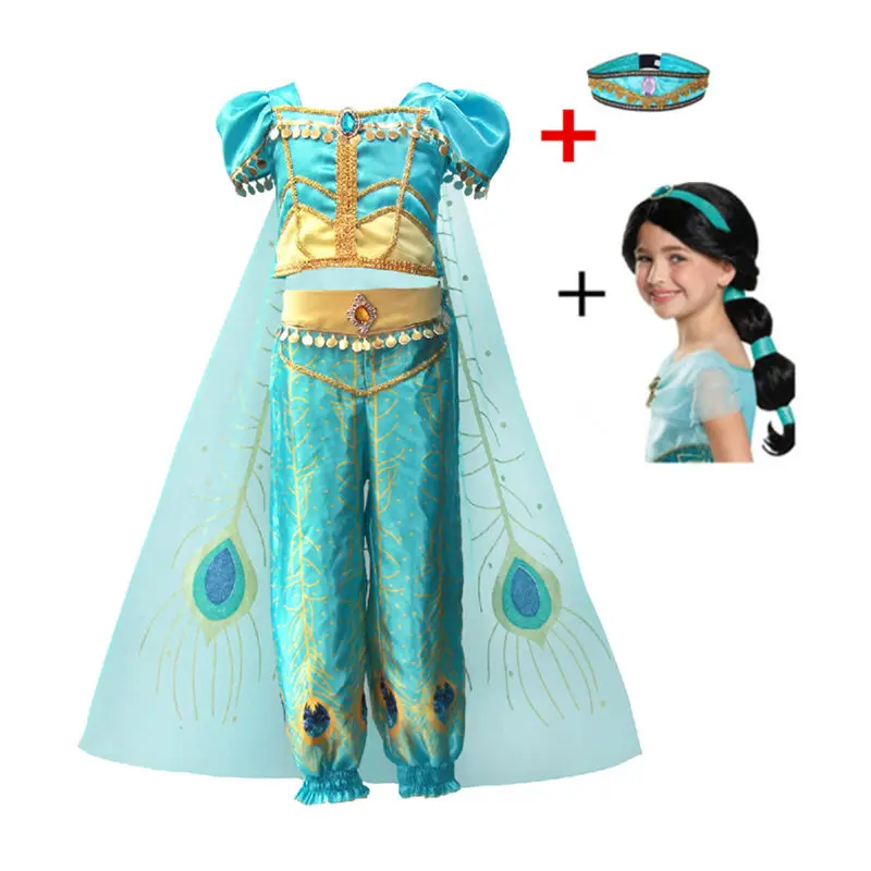 Dress 04 and hair FindPitaya/рождественское детское платье маскарадный костюм с изображением лампы Аладдина платье принцессы жасмин для девочек Карнавальный костюм из двух предметов - Цвет: Dress 04 and hair