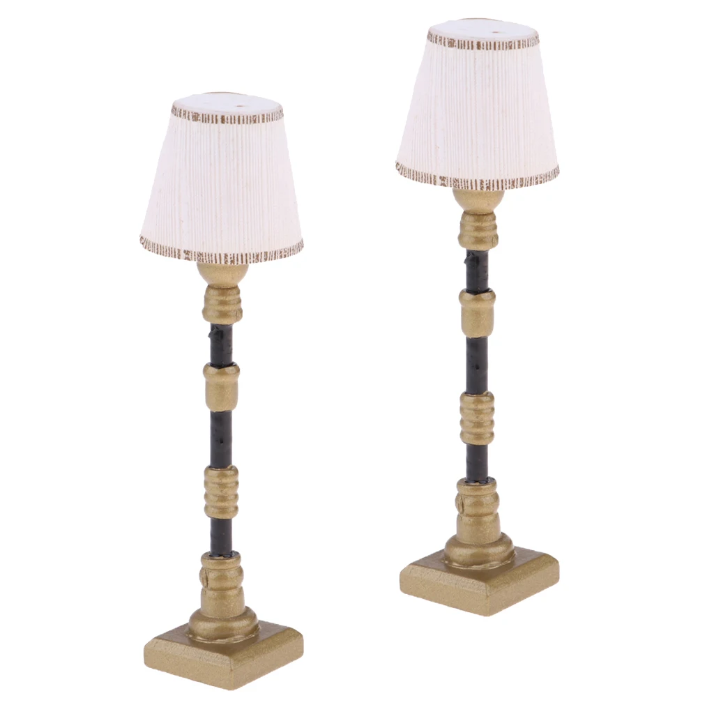 1:12 Dollhouse Miniature Furniture 2 Pieces White Lampshade Floor Lamp Light Model (Just A Decor Not LED)