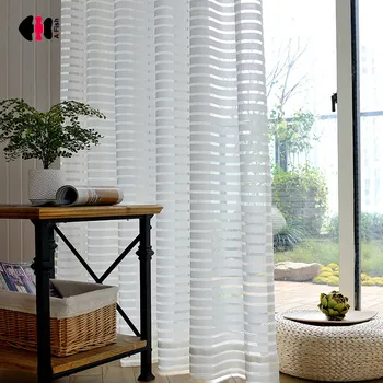 

Solid Horizontal Striped Curtain for Bedroom Living Room Jacquard Simple Modern Balcony French Window Drapes Gauze WP135C