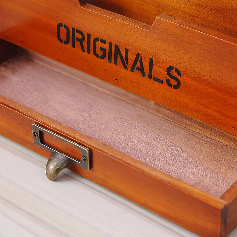 

Wooden Storage Box Letter Rack Vintage Holder Post Mail Paper Card Organizer for Home Office GQ999