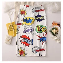 Женская юбка с мультяшным принтом, летняя юбка-карандаш с надписью, высокая талия, тонкая юбка миди-трубка, Женская облегающая юбка