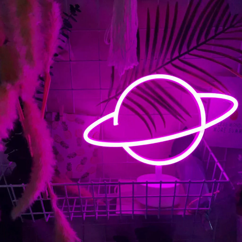 Led Neon Light Colorful Creative Planet Night Lamp Battery Powered Neon Sign for Room Home Party Wedding Decoration Xmas Gift 1