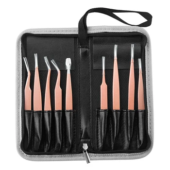 

Stainless Steel Tweezers Kit 9pcs Tweezers Multi-functional Curved Straight Nail Art Decoration Electronics Laboratory Work
