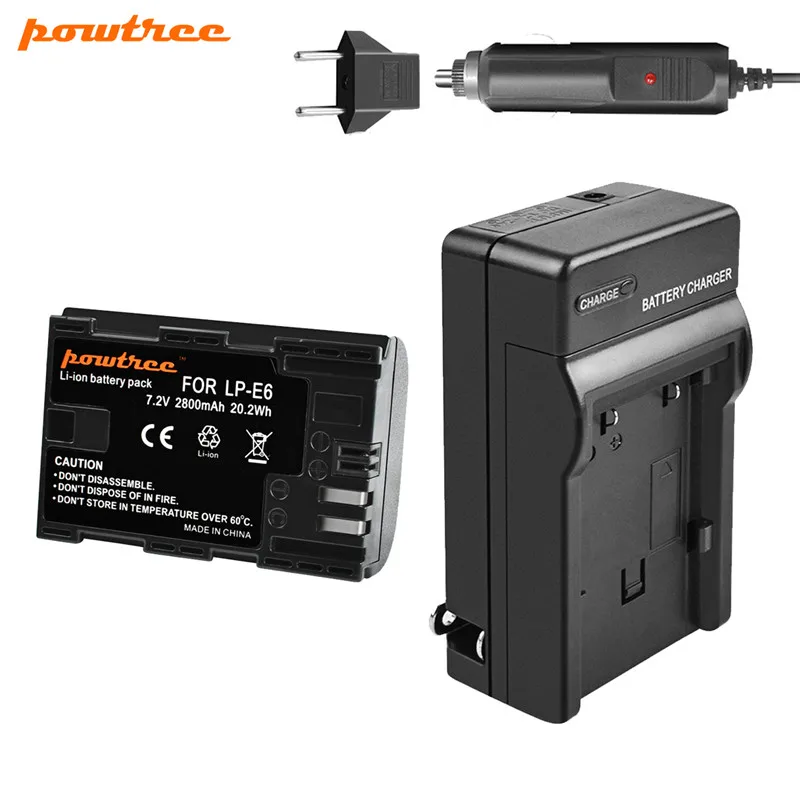 Powtree 7V 2800mAh LP-E6 батарея+ Автомобильное зарядное устройство для Canon LP-E6 6D Mark II 5D 60D 7D 80D DSLR камеры