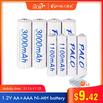 

4Pcs 3000mAh 1.2v AA Rechargeable Batteries Low discharge High Capacity+4Pcs 1100mAh 1.2v AAA Rechargeable Batteries with box