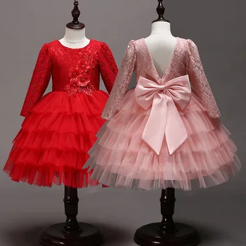 

Fancy Kids Tulle Cake Autumn Dress for Girls Lace Backless Gowns baby Girl Princess Dresses Wedding Birthday Party tutu Frocks