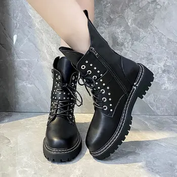 preço Botas Da Motocicleta Das Senhoras Do Vintage Botas De Combate Outono Do Exército Punk Goth Botas Femininas Biker Couro Do Plutônio Botas Curtas
