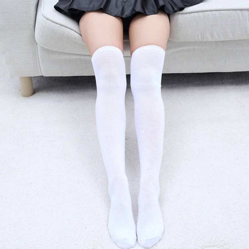 Women Cotton Stockings Warm Thigh High Over the Knee Socks Black Gray White Long Stockings Women School Uniform Stocking - Цвет: Белый