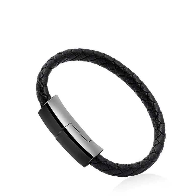 Новое кожаное зарядное устройство-браслет кабель type-C Флешка USB в виде браслета зарядное устройство кабель для зарядки данных кабель синхронизации для IPhone Android телефонный кабель подарок - Цвет: Черный