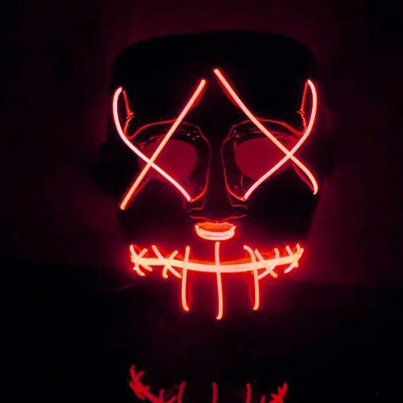 Светодиодная светящаяся маска на Пасху, Хэллоуин, страшная гримаса, кровавая, EL Wire, рождественские, вечерние, для клуба, бара, DJ, светящаяся маска на все лицо - Цвет: R