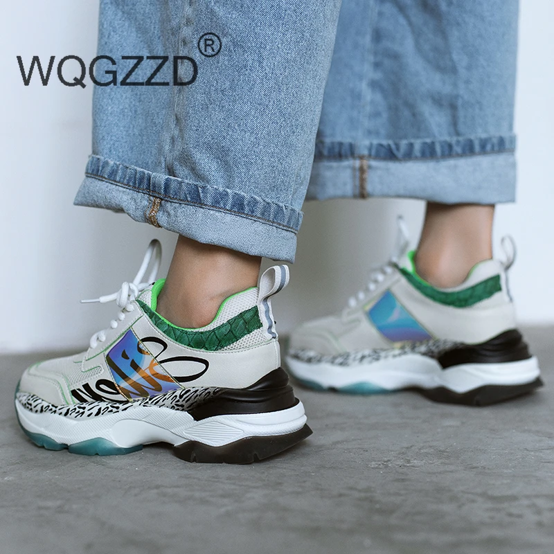 Zapatos de mujer; кроссовки на плоской платформе; Женская Повседневная разноцветная обувь из коровьей кожи; женские кроссовки; basket femme