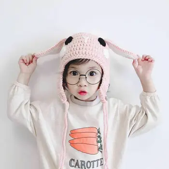 

Winter New Unisex Children Hat Cute Rabbit Ear Warm Ear Support Knitted Wool Bunny Caps Cartoon Ear